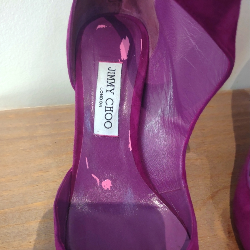 Jimmy Choo Taria 85 Madeline fuchsia cut out suede heeled booties 40.5 $825 - Picture 8 of 11